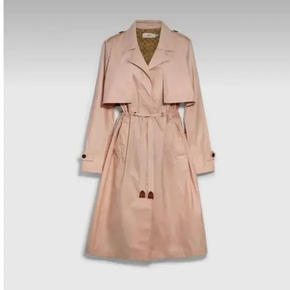 Coach Lightweight Pink overcoat Trench coat blush cotton drawstring Sz S - Picture 2 of 10
